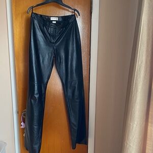 Black  Leather Straight-Leg Pants